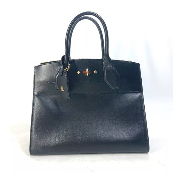 LOUIS VUITTON Bag City Steamer MM Hand Bag Leather Black - Picture 1 of 14